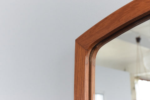 Vintage Long Teak Mirror with Curved Frame