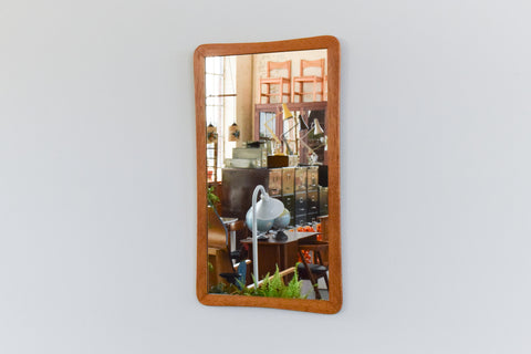 Vintage Long Teak Mirror with Curved Frame