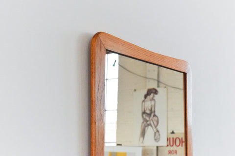 Vintage Long Teak Mirror with Curved Frame
