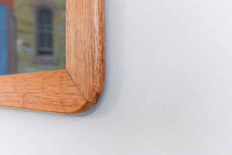 Vintage Long Teak Mirror with Curved Frame