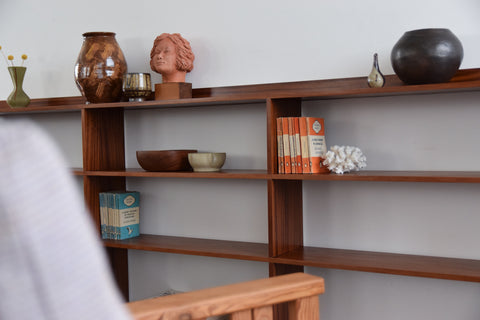 Vintage Long Teak Open Bookcase