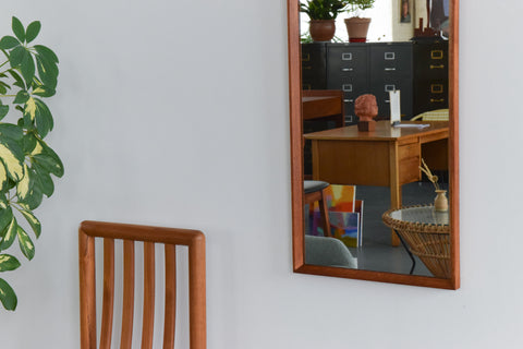 Vintage Long Thin Teak Framed Wall Mirror