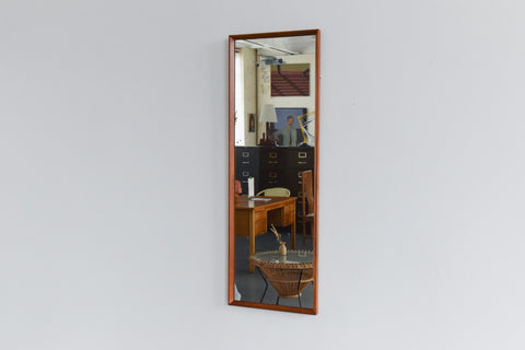 Vintage Long Thing Teak Framed Wall Mirror