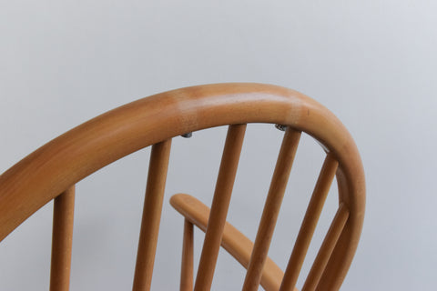 Vintage Low Ercol Windsor Back Tub Chair Model No. 305 with Original Wool Fabric