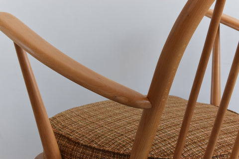 Vintage Low Ercol Windsor Back Tub Chair Model No. 305 with Original Wool Fabric