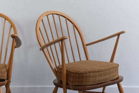 Vintage Low Ercol Windsor Back Tub Chair Model No. 305 with Original Wool Fabric