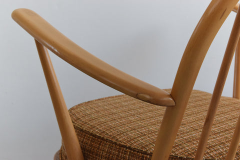 Vintage Low Ercol Windsor Back Tub Chair Model No. 305 with Original Wool Fabric