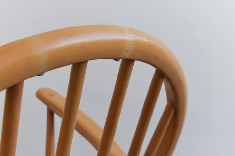 Vintage Low Ercol Windsor Back Tub Chair Model No. 305 with Original Wool Fabric
