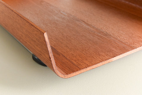 Vintage Bent Teak Ply and Metal Two Tier Paper Tray by Mallod