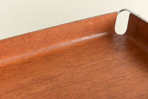 Vintage Bent Teak Ply and Metal Two Tier Paper Tray by Mallod