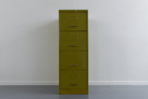 Vintage Metal Avocado Green 4 Drawer Filing Cabinet by Roneo