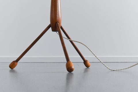Vintage Mid Century Modern Wooden Standing Tripod Lamp with New Orange Shade