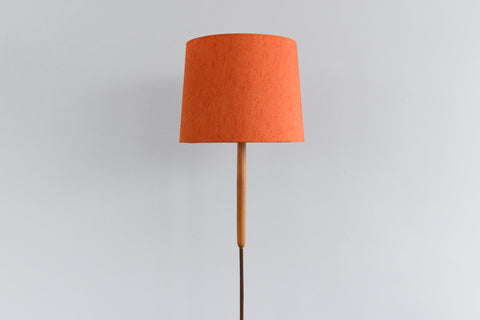 Vintage Mid Century Modern Wooden Standing Tripod Lamp with New Orange Shade
