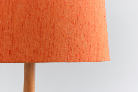 Vintage Mid Century Modern Wooden Standing Tripod Lamp with New Orange Shade