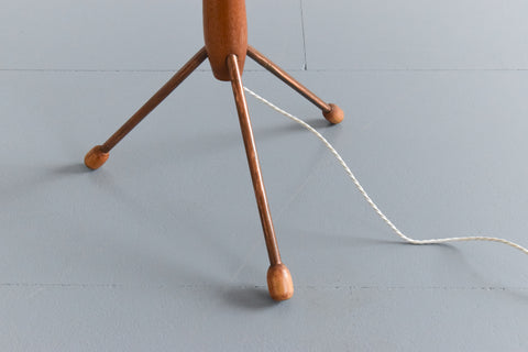 Vintage Mid Century Modern Wooden Standing Tripod Lamp with New Orange Shade