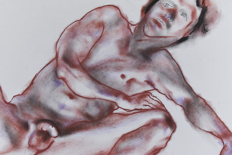 Vintage Original Pastel Male Nude Life Drawing by Artist Robert Arthur Bramwell
