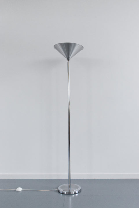 Vintage 1980s Modernist Chrome Floor Uplighter Lamp