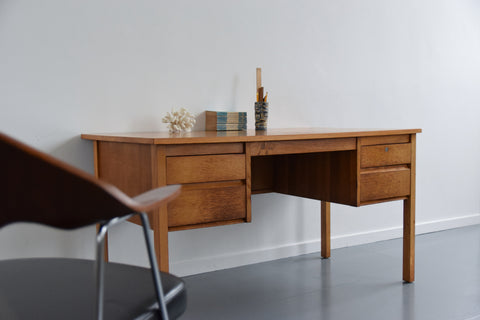 Vintage Oak Double Pedestal Desk