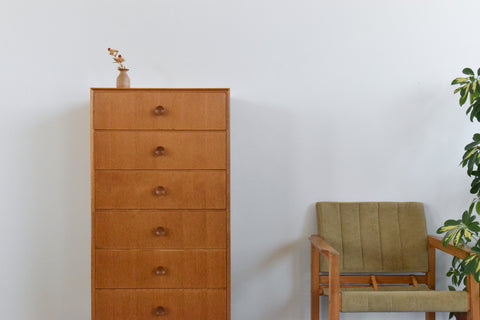 Vintage Oak Tallboy Chest of Drawers by Meredew