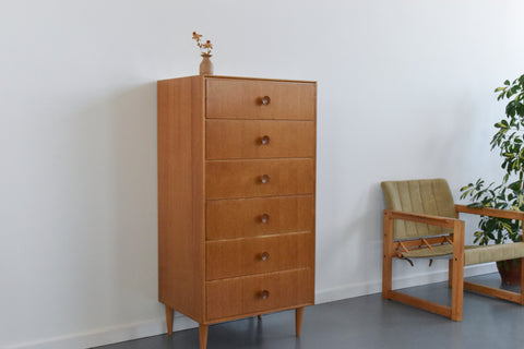 Vintage Oak Tallboy Chest of Drawers by Meredew
