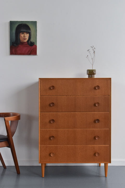 Vintage Oak Tallboy Chest of Drawers by Meredew