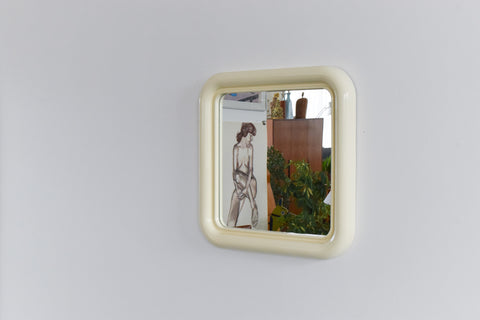 Vintage 1970s Cream Plastic Framed Square Crayon Mirror by Habitat