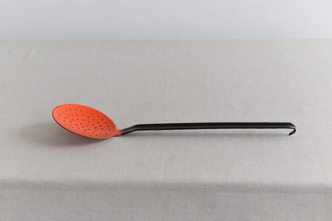 Vintage Orange and Black Enamel Straining Spoon