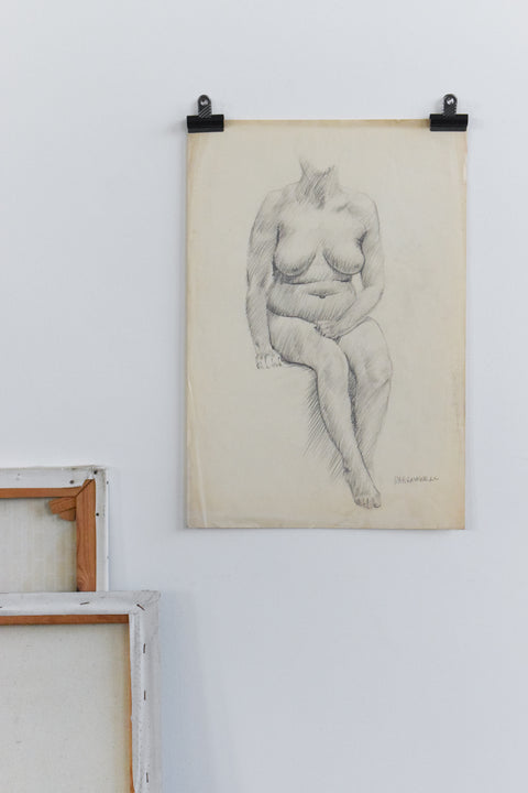 Vintage Original 1950s Pencil Female Nude Life Drawing by Artist Robert Arthur Bramwell