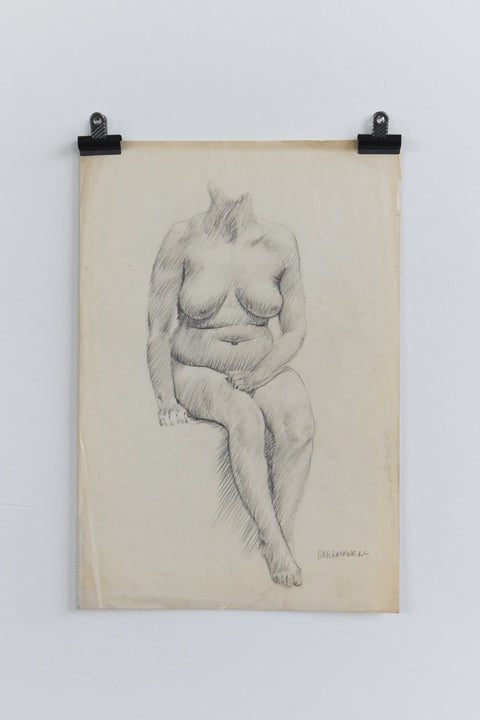 Vintage Original 1950s Pencil Female Nude Life Drawing by Artist Robert Arthur Bramwell