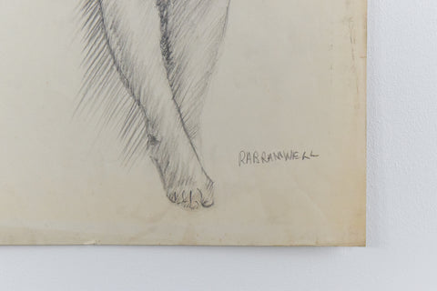 Vintage Original 1950s Pencil Female Nude Life Drawing by Artist Robert Arthur Bramwell