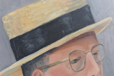 Vintage Original 1960s Oil on Board Portrait Painting of a Butcher by Cynthia Oliver