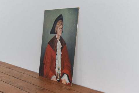 Vintage Original 1960s Oil on Board Portrait Painting of a Lady in Robes by Cynthia Oliver