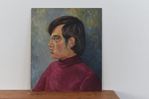 Vintage Original 1960s Oil on Board Portrait Painting of a Young Male by Cynthia Oliver