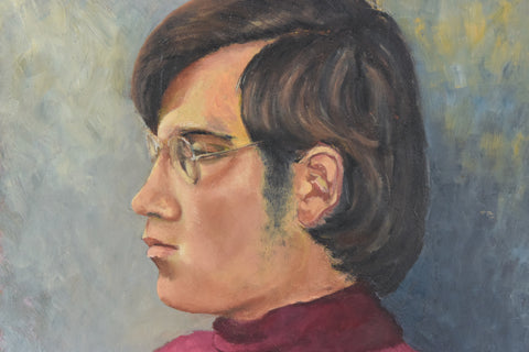 Vintage Original 1960s Oil on Board Portrait Painting of a Young Male by Cynthia Oliver