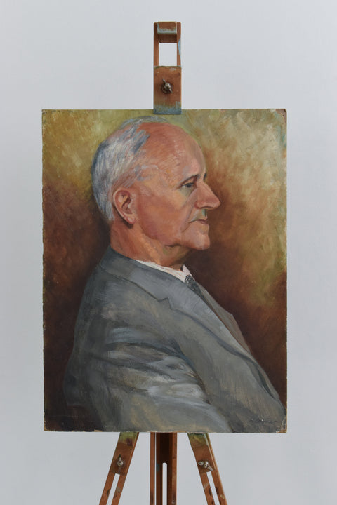 Vintage Original 1960s Oil on Board Portrait Painting of an Older Male by Cynthia Oliver