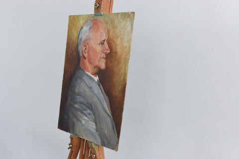 Vintage Original 1960s Oil on Board Portrait Painting of an Older Male by Cynthia Oliver