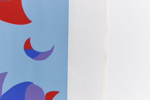 Vintage Original 1970s Screen Print Poster by Eleanor Hunt Blue Geometric Pattern