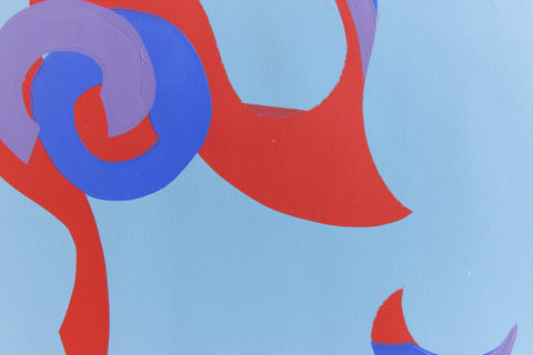 Vintage Original 1970s Screen Print Poster by Eleanor Hunt Blue Geometric Pattern