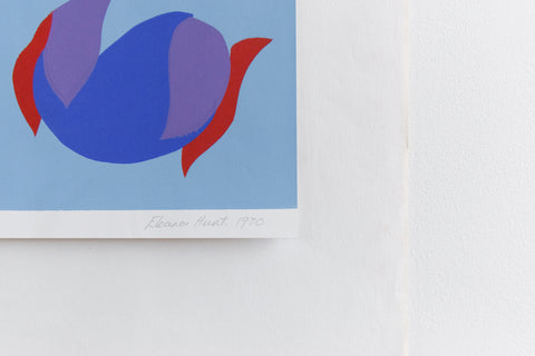 Vintage Original 1970s Screen Print Poster by Eleanor Hunt Blue Geometric Pattern