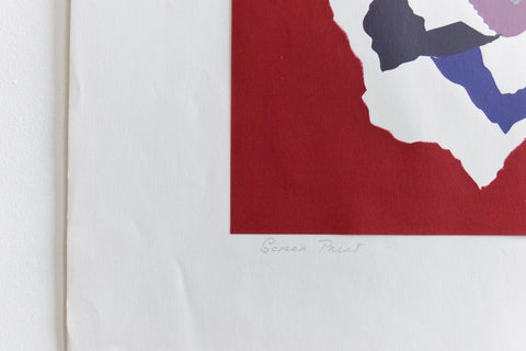 Vintage Original 1970s Screen Print Poster by Eleanor Hunt - Burgundy Sunflower