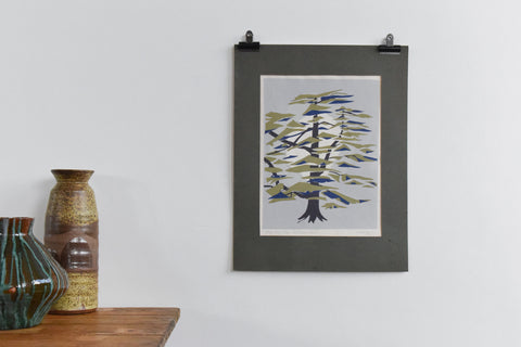 Vintage Original 1970s Screen Print Poster by Eleanor Hunt - Cedar Tree