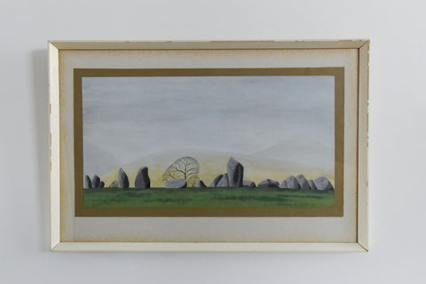 Vintage Original Acrylic on Paper Framed Painting of Castlerigg Stone Circle, Keswick