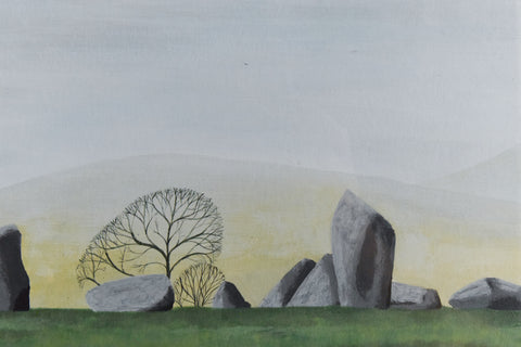 Vintage Original Acrylic on Paper Framed Painting of Castlerigg Stone Circle, Keswick