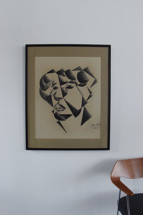 Vintage Original Charcoal Drawing After Juan Gris