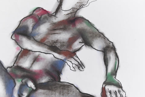Vintage Original Colourful Pastel Male Nude Life Drawing by Artist Robert Arthur Bramwell