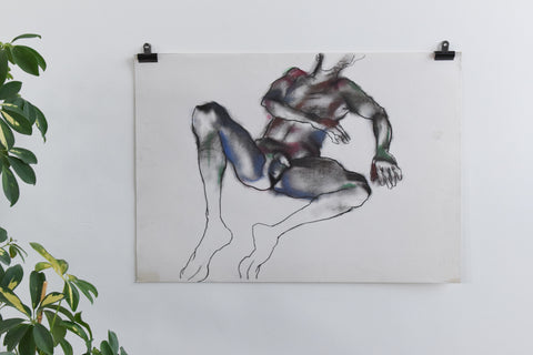 Vintage Original Colourful Pastel Male Nude Life Drawing by Artist Robert Arthur Bramwell