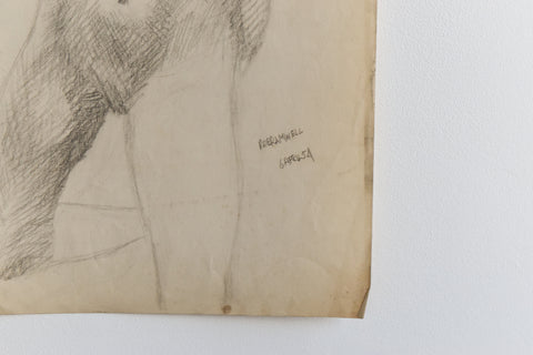 Vintage Original Female Nude Charcoal Drawing by Artist Robert Arthur Bramwell