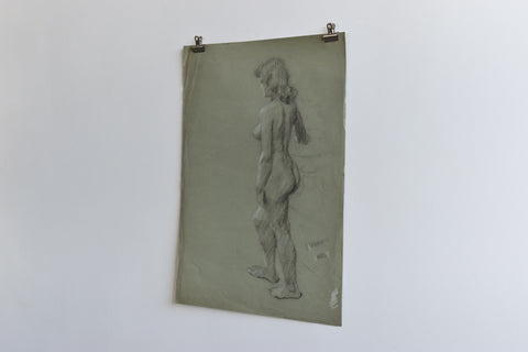 Vintage Original Female Nude Charcoal Drawing by Artist Robert Arthur Bramwell