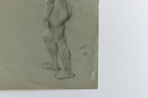 Vintage Original Female Nude Charcoal Drawing by Artist Robert Arthur Bramwell