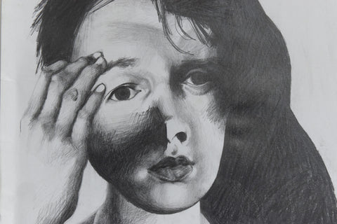 Vintage Original Figurative Pencil Drawing of Two Female Heads by Artist Robert Arthur Bramwell